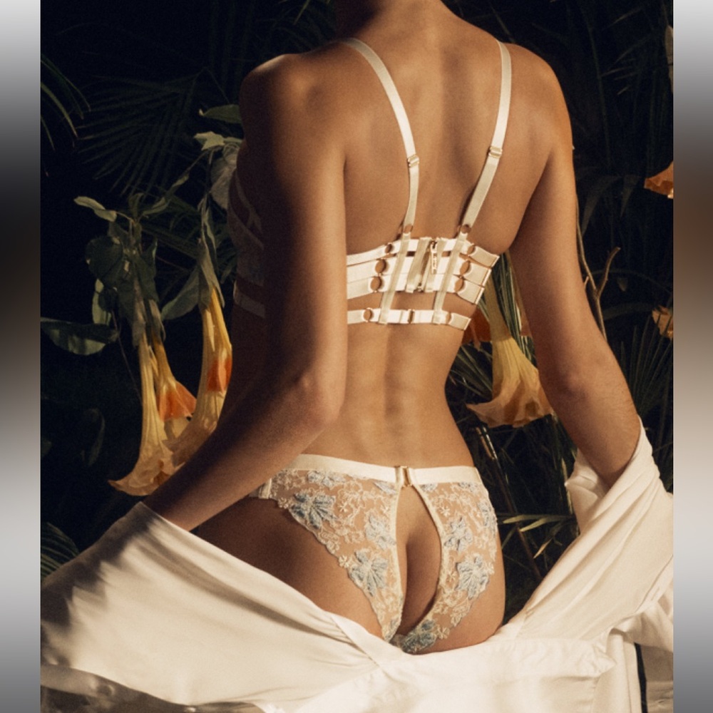 Bordelle Vita Peep Brief Cream M NWT Adjustable 24k gold plated Glow in the dark - Picture 4 of 5